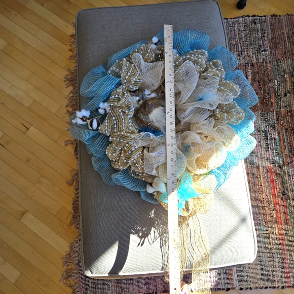 Hand Crafted Blue and Tan Holiday Wreath - Picture 9 of 11